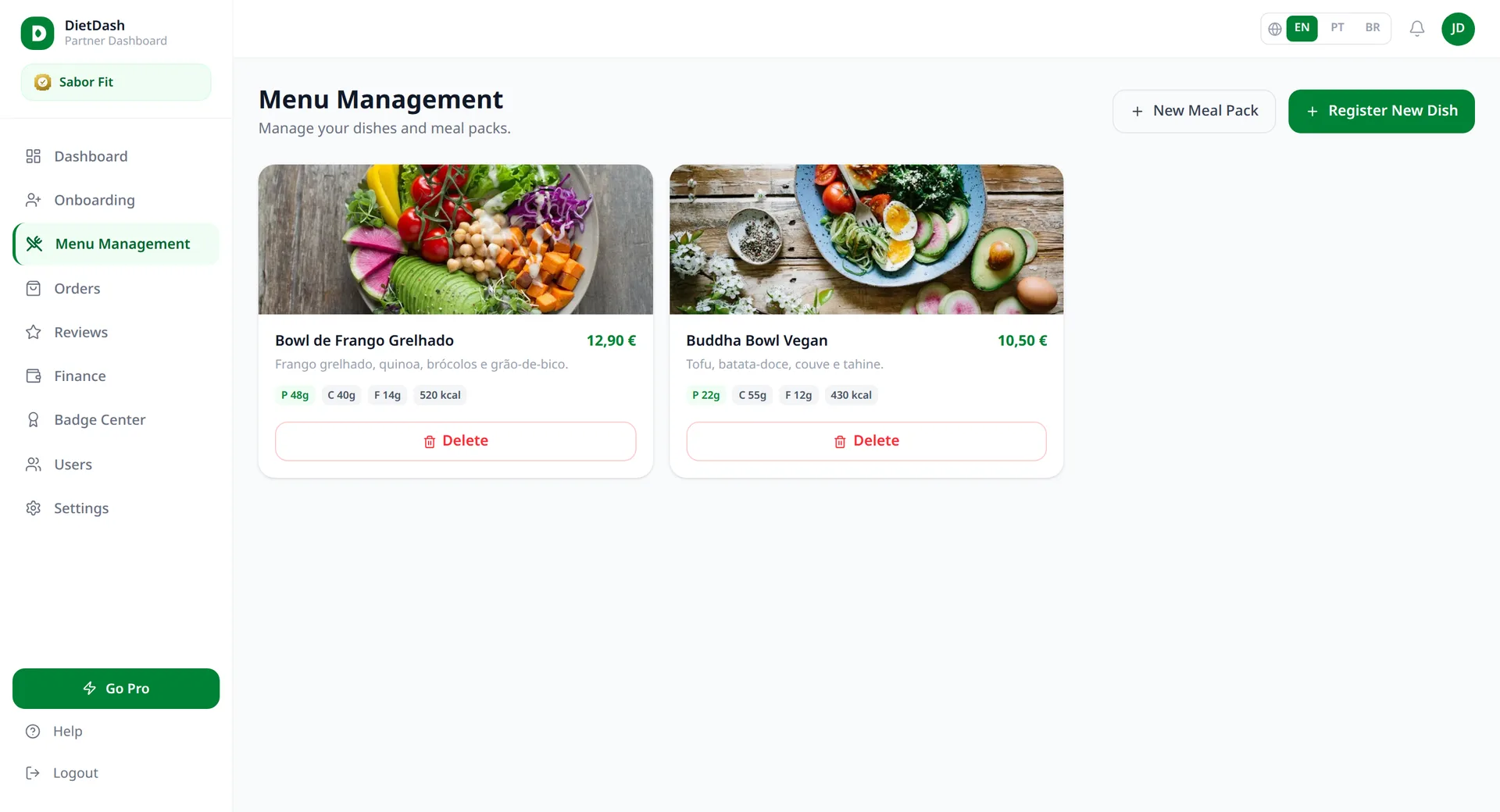 Menu with calculated macros